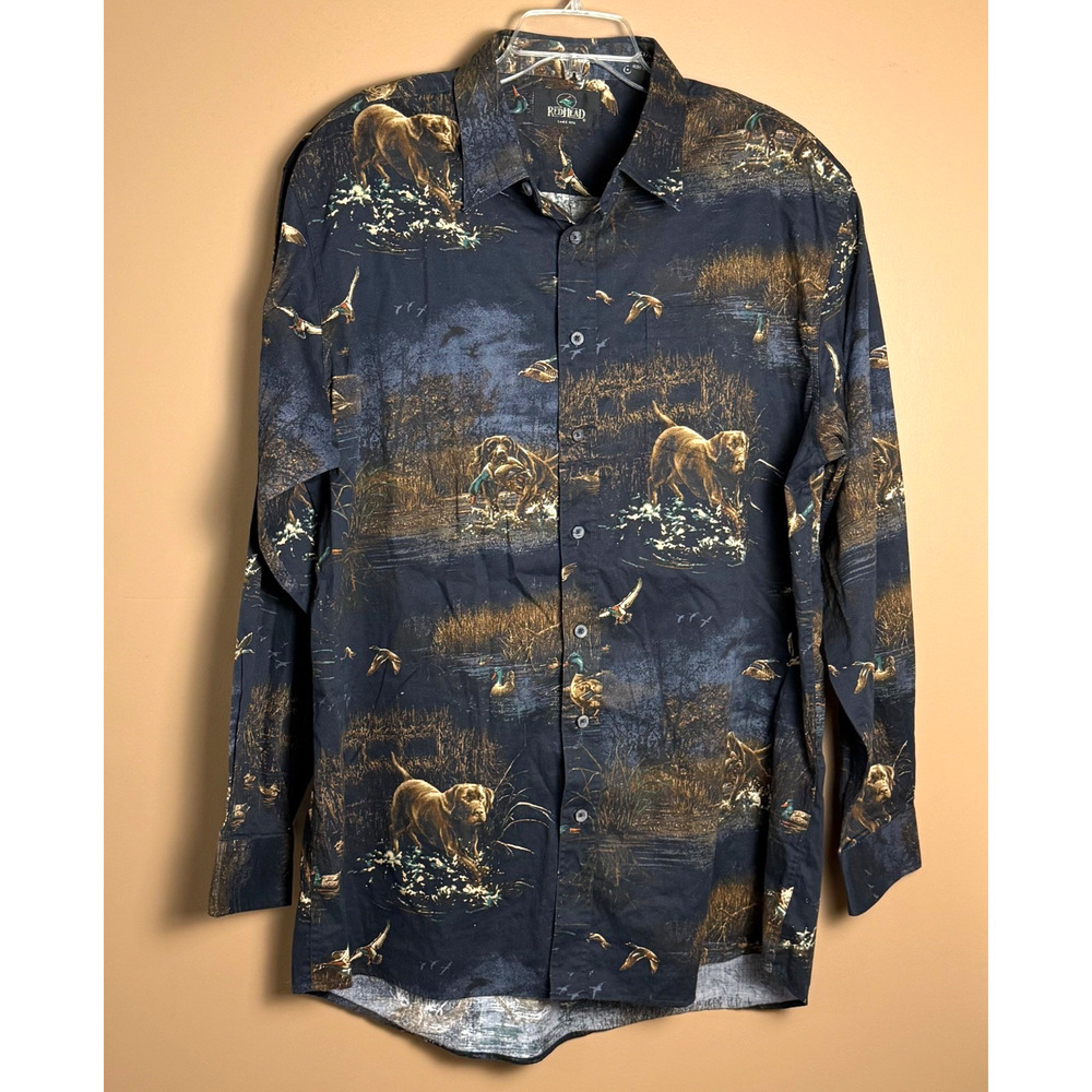 RedHead Long Sleeve Mens Button Down Shirt Size XLT Tall Hunting Dog Cotton